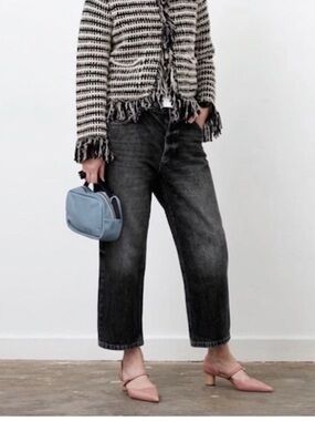 Raey‎ Woman’s Baggy Boyfriend Black Wide Leg Loose Fit Cropped Jeans 30